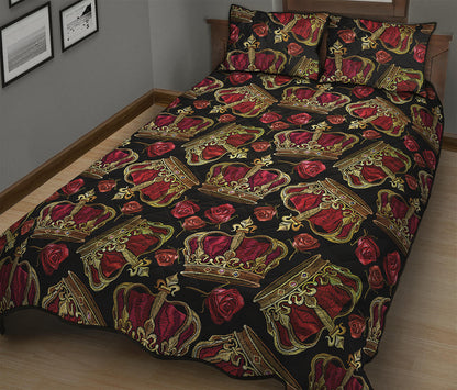 Embroidery Crown Pattern Print Quilt Bed Set