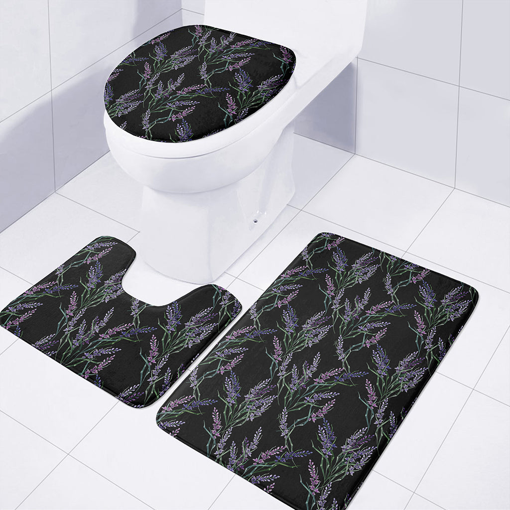 Embroidery Lavender Pattern Print 3 Piece Bath Mat Set