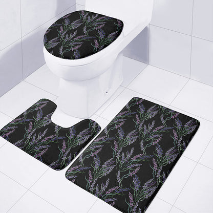 Embroidery Lavender Pattern Print 3 Piece Bath Mat Set