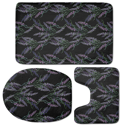 Embroidery Lavender Pattern Print 3 Piece Bath Mat Set