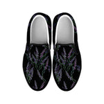 Embroidery Lavender Pattern Print Black Slip On Shoes
