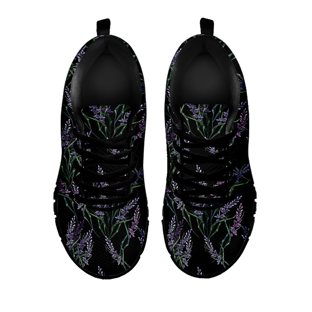 Embroidery Lavender Pattern Print Black Sneakers
