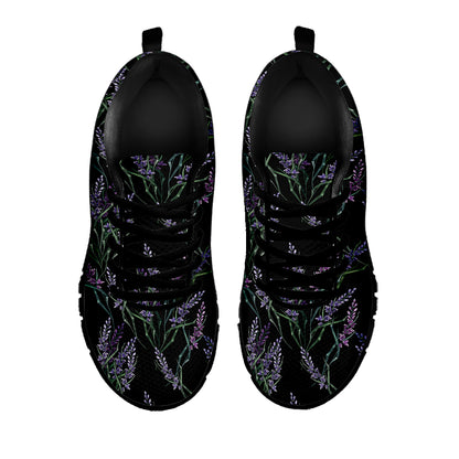 Embroidery Lavender Pattern Print Black Sneakers