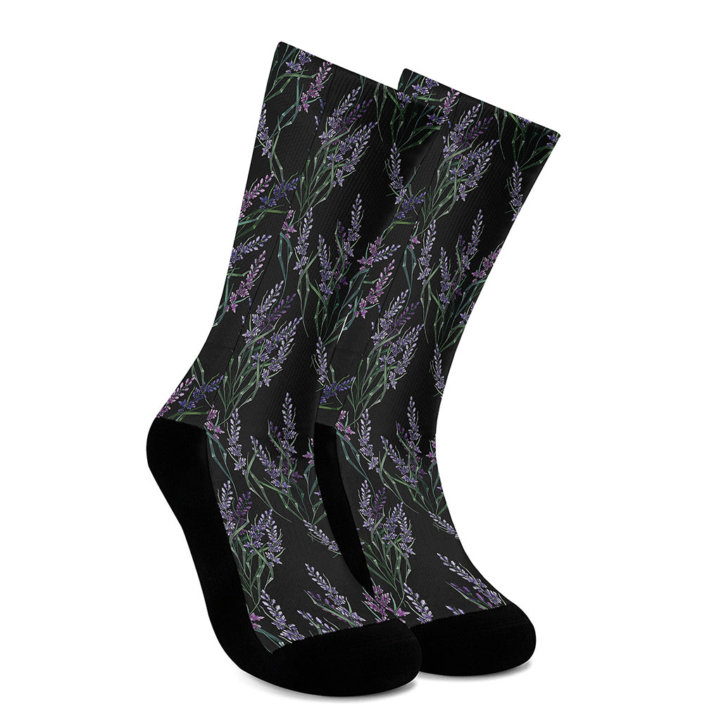 Embroidery Lavender Pattern Print Crew Socks