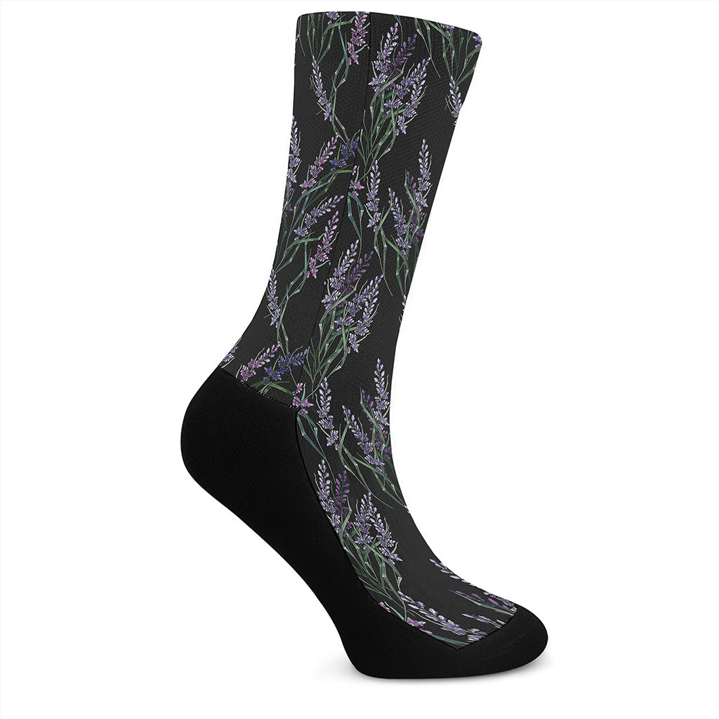 Embroidery Lavender Pattern Print Crew Socks