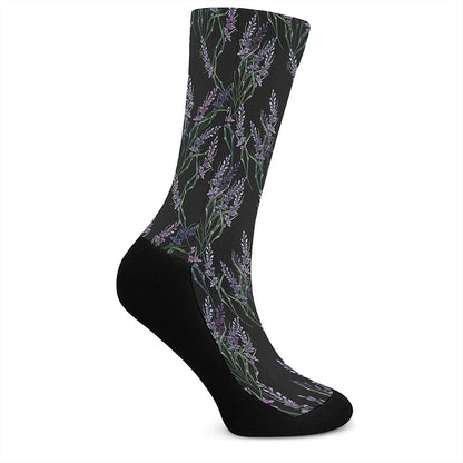Embroidery Lavender Pattern Print Crew Socks