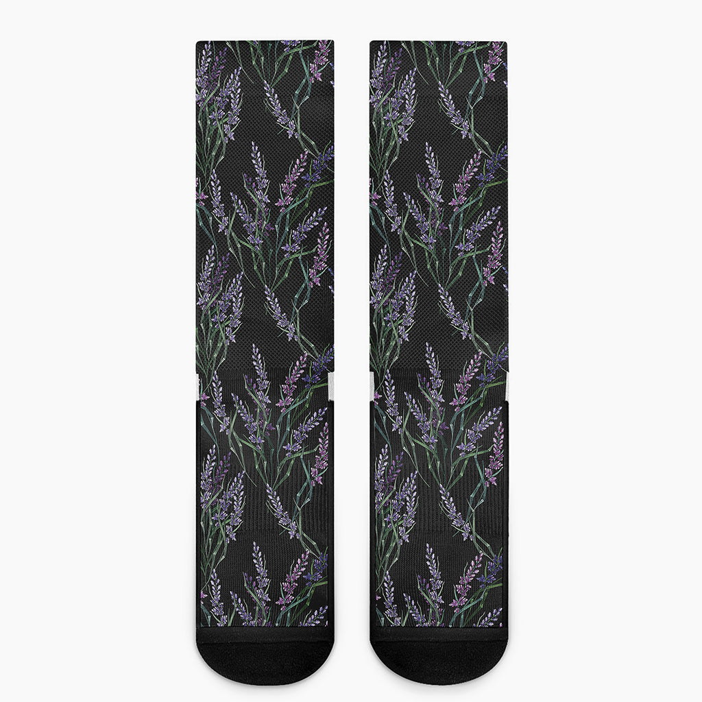 Embroidery Lavender Pattern Print Crew Socks