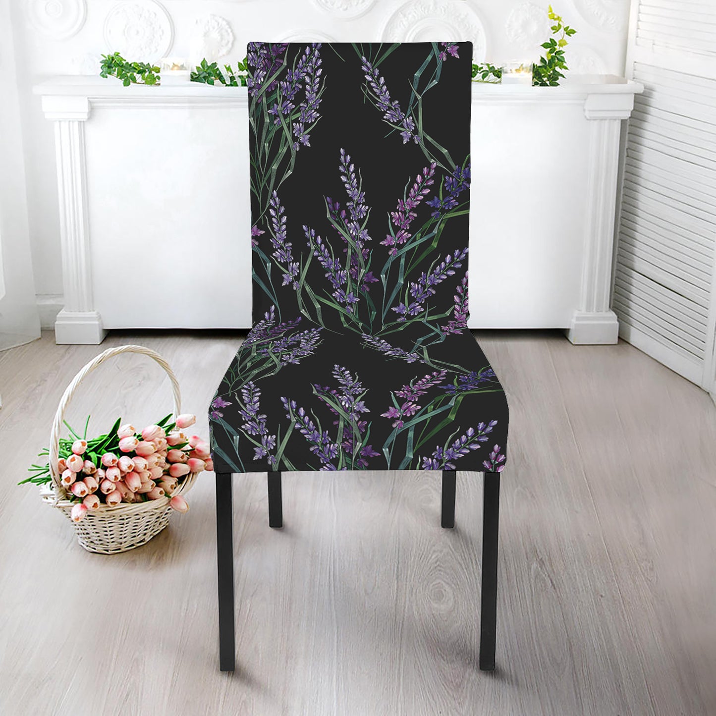 Embroidery Lavender Pattern Print Dining Chair Slipcover