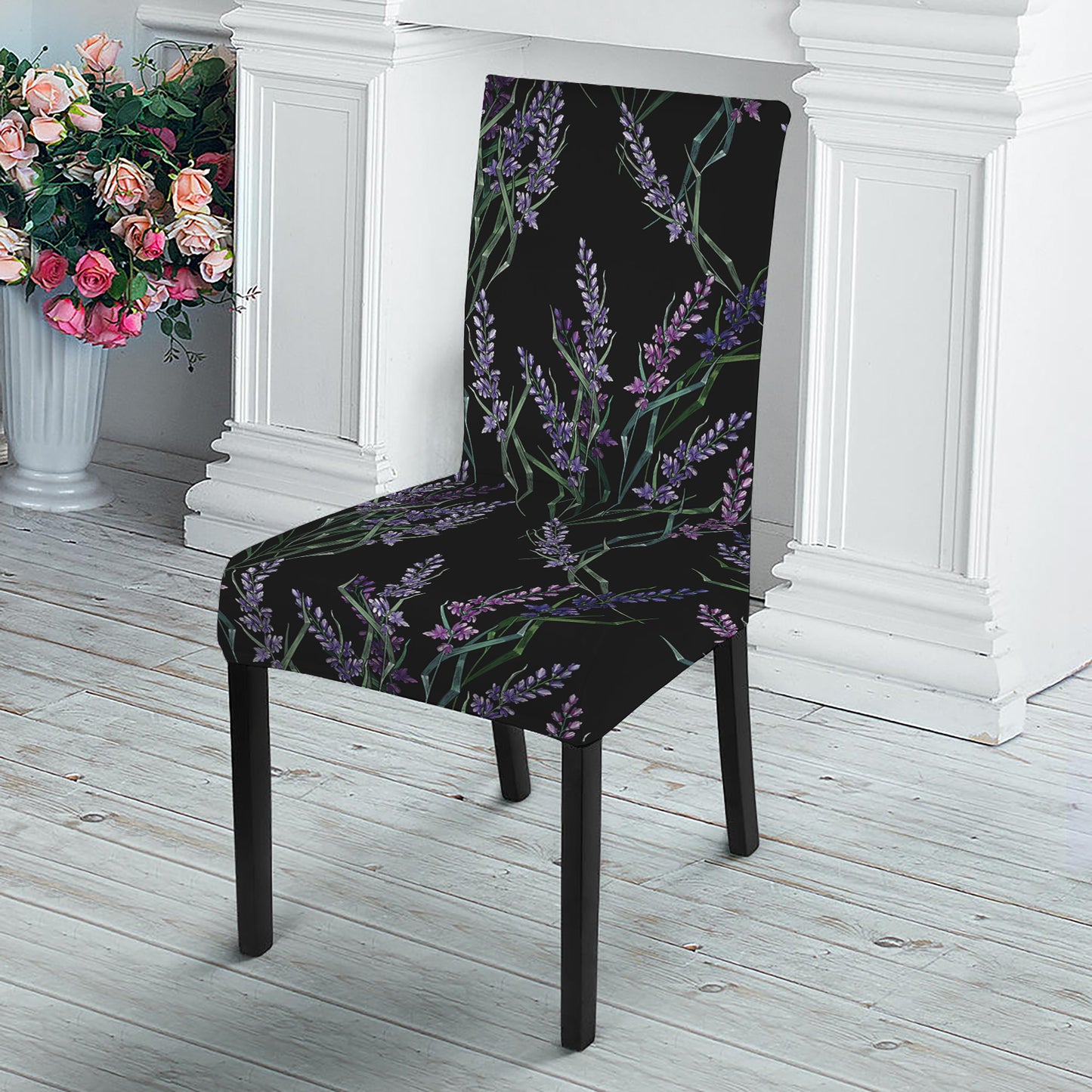Embroidery Lavender Pattern Print Dining Chair Slipcover