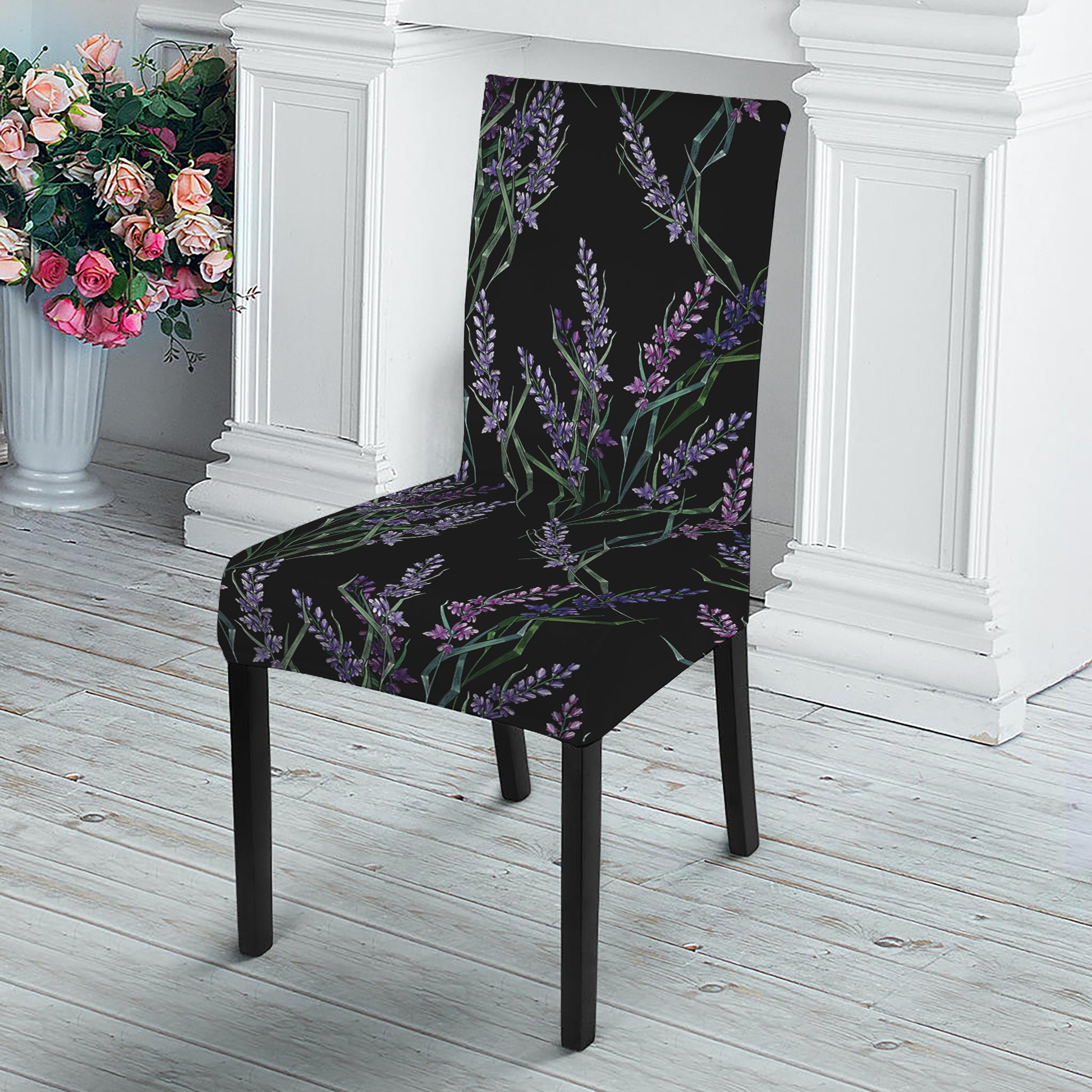 Embroidery Lavender Pattern Print Dining Chair Slipcover