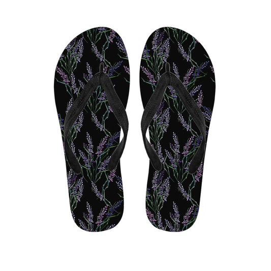 Embroidery Lavender Pattern Print Flip Flops