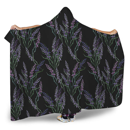 Embroidery Lavender Pattern Print Hooded Blanket