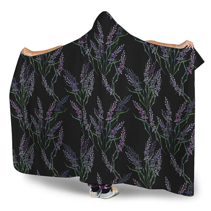 Embroidery Lavender Pattern Print Hooded Blanket