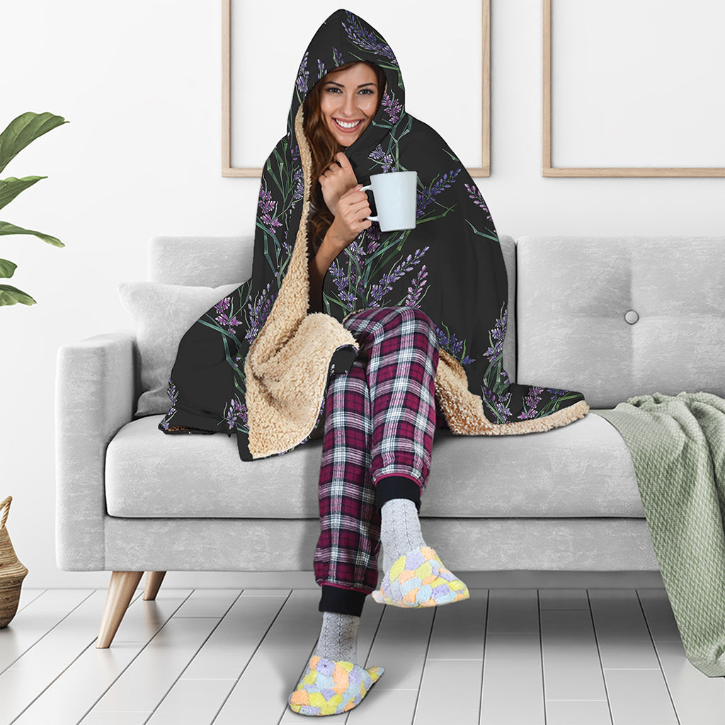 Embroidery Lavender Pattern Print Hooded Blanket