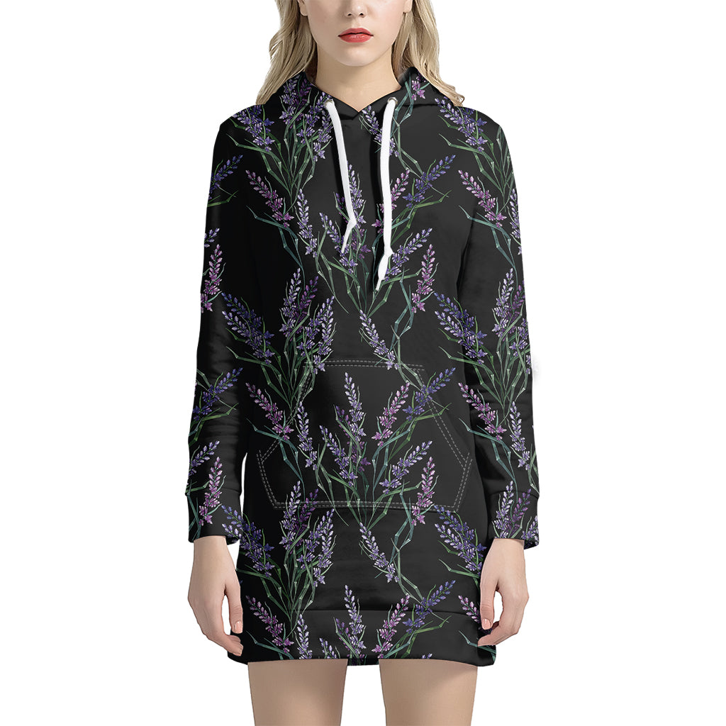 Embroidery Lavender Pattern Print Hoodie Dress