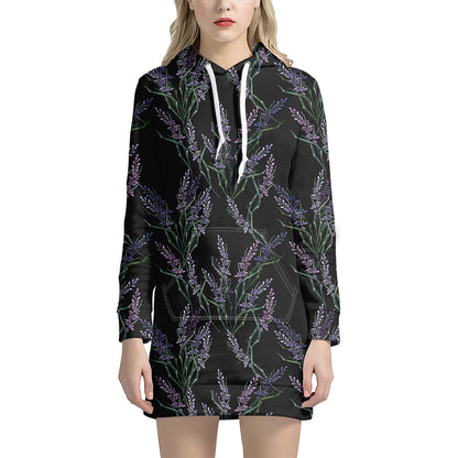 Embroidery Lavender Pattern Print Hoodie Dress