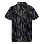 Embroidery Lavender Pattern Print Men's Short Sleeve Shirt