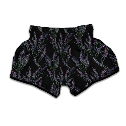 Embroidery Lavender Pattern Print Muay Thai Boxing Shorts