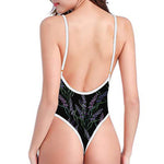 Embroidery Lavender Pattern Print One Piece High Cut Swimsuit