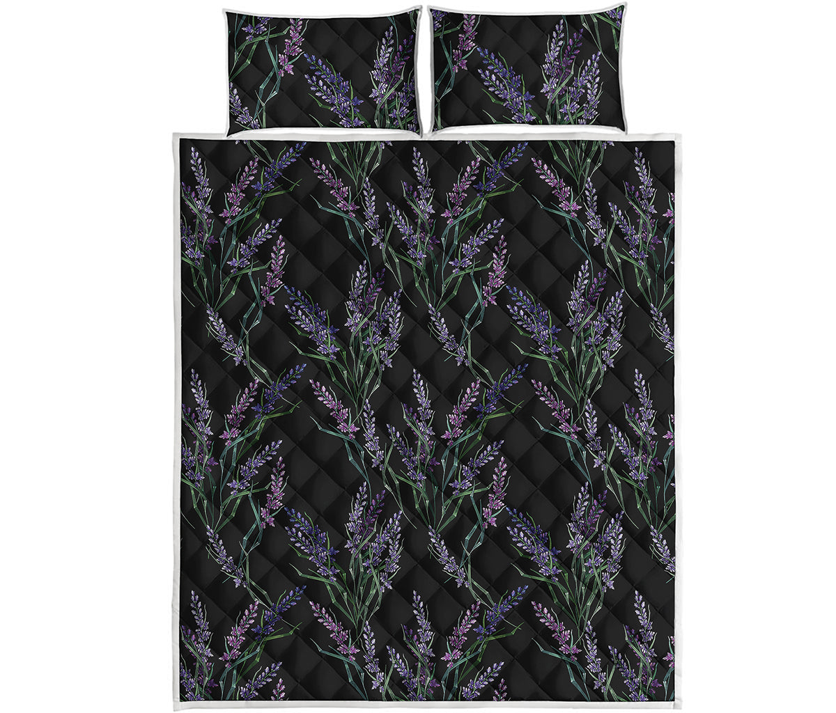 Embroidery Lavender Pattern Print Quilt Bed Set