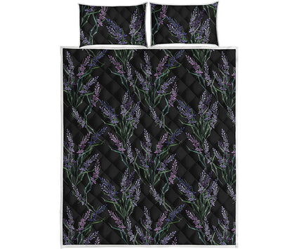 Embroidery Lavender Pattern Print Quilt Bed Set
