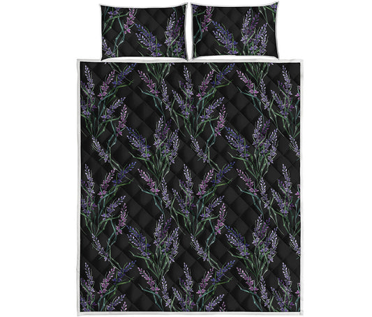 Embroidery Lavender Pattern Print Quilt Bed Set