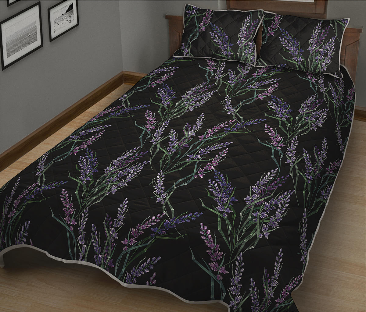 Embroidery Lavender Pattern Print Quilt Bed Set