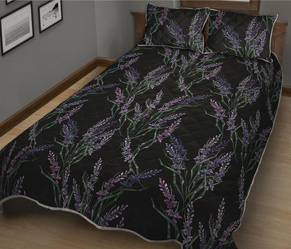 Embroidery Lavender Pattern Print Quilt Bed Set