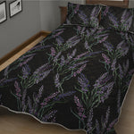 Embroidery Lavender Pattern Print Quilt Bed Set