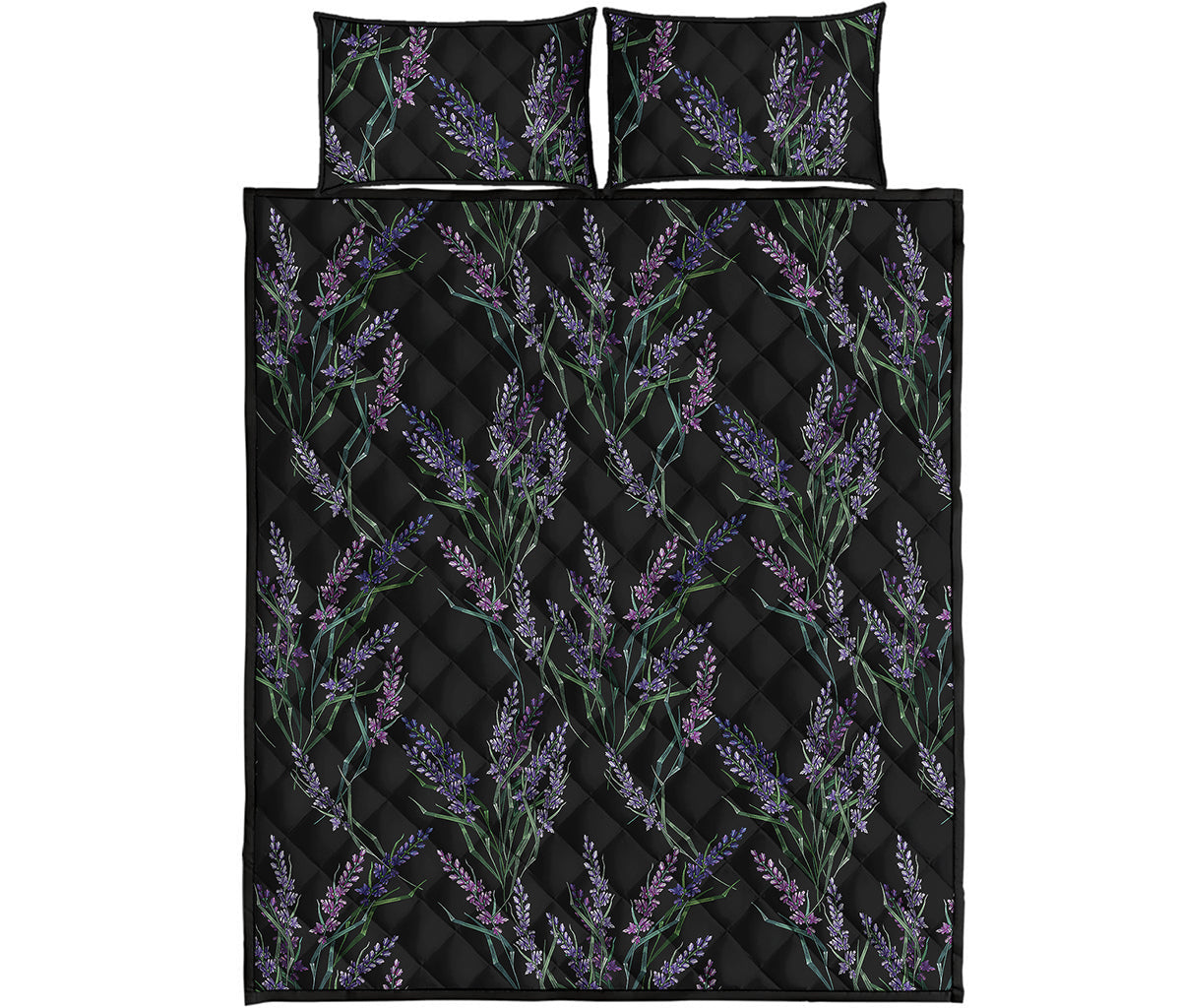 Embroidery Lavender Pattern Print Quilt Bed Set