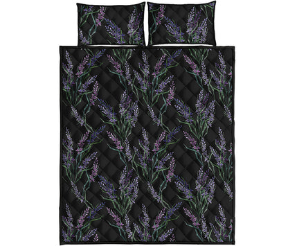 Embroidery Lavender Pattern Print Quilt Bed Set