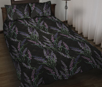 Embroidery Lavender Pattern Print Quilt Bed Set