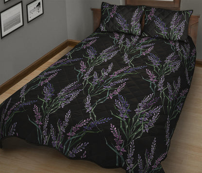 Embroidery Lavender Pattern Print Quilt Bed Set