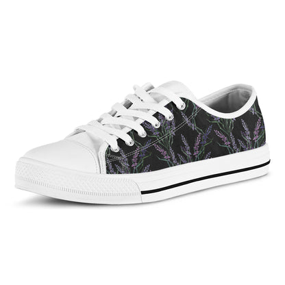 Embroidery Lavender Pattern Print White Low Top Shoes