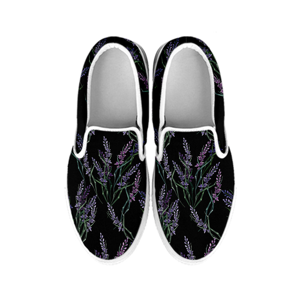 Embroidery Lavender Pattern Print White Slip On Shoes