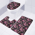 Embroidery Orchid Flower Pattern Print 3 Piece Bath Mat Set