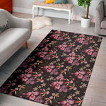 Embroidery Orchid Flower Pattern Print Area Rug