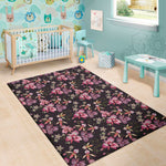 Embroidery Orchid Flower Pattern Print Area Rug