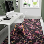 Embroidery Orchid Flower Pattern Print Area Rug