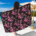 Embroidery Orchid Flower Pattern Print Beach Sarong Wrap