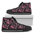 Embroidery Orchid Flower Pattern Print Black High Top Sneakers