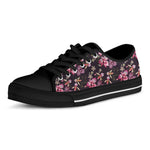 Embroidery Orchid Flower Pattern Print Black Low Top Shoes