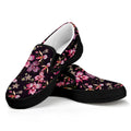 Embroidery Orchid Flower Pattern Print Black Slip On Sneakers