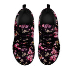 Embroidery Orchid Flower Pattern Print Black Sneakers