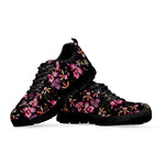 Embroidery Orchid Flower Pattern Print Black Sneakers