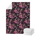 Embroidery Orchid Flower Pattern Print Blanket
