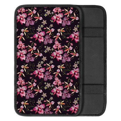 Embroidery Orchid Flower Pattern Print Car Center Console Cover