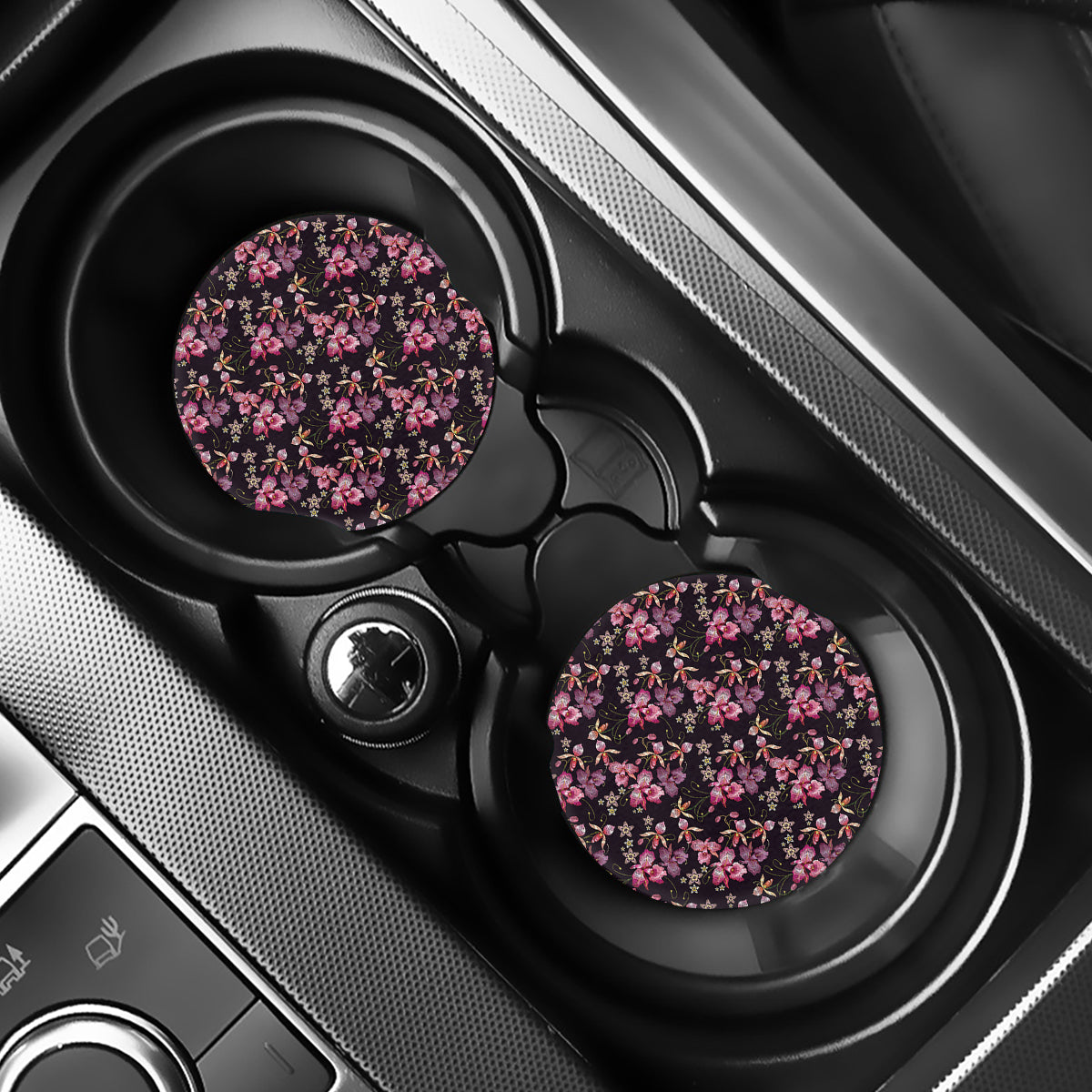 Embroidery Orchid Flower Pattern Print Car Coasters