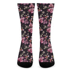 Embroidery Orchid Flower Pattern Print Crew Socks