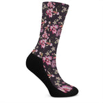Embroidery Orchid Flower Pattern Print Crew Socks